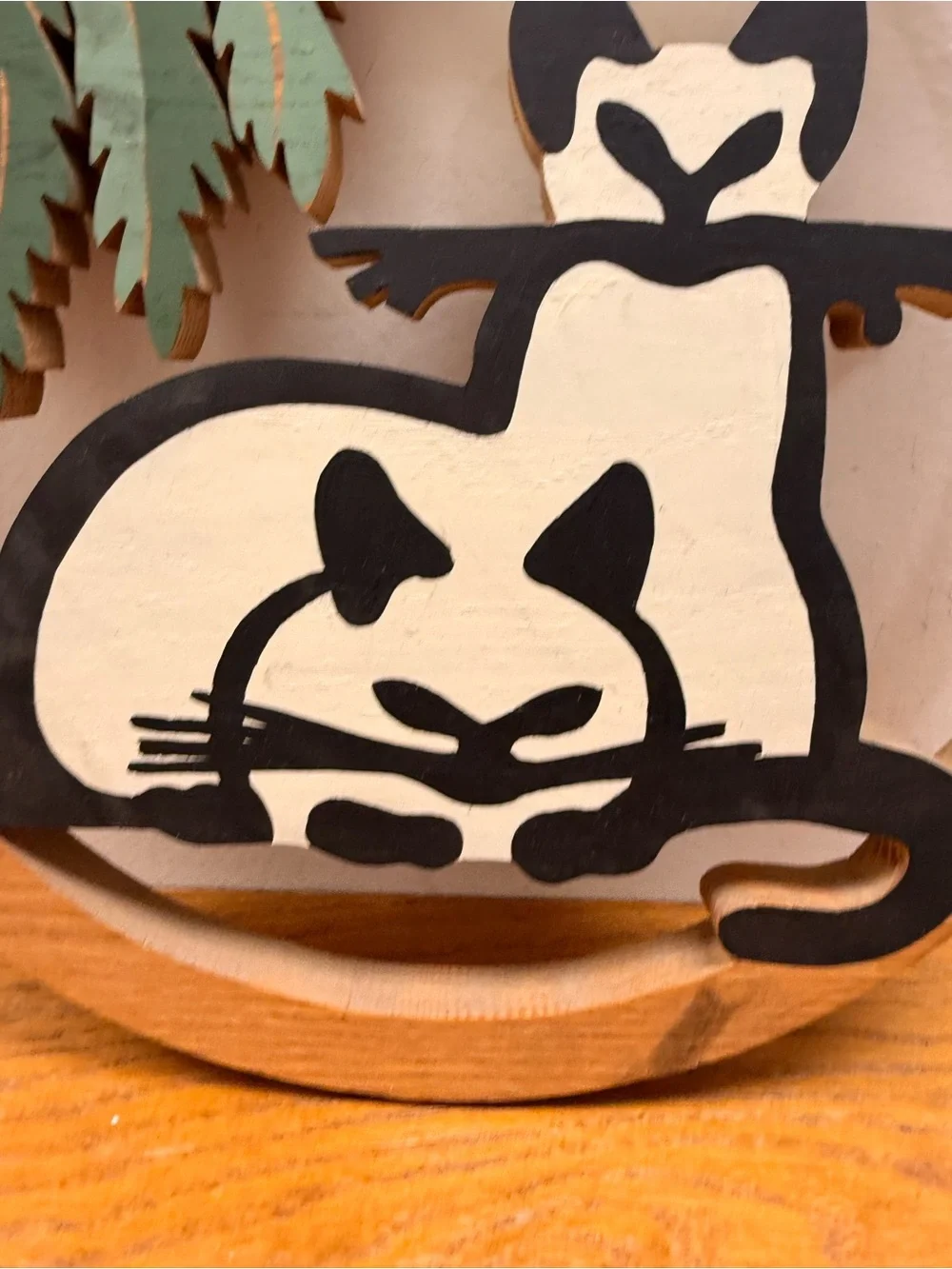 Vtg 13” Cat Silhouette Wood 3D Wall Decor Kitschy Art